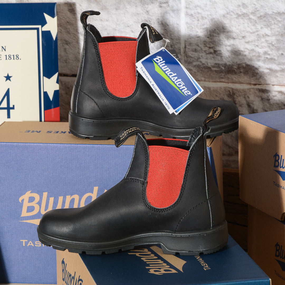 Blundstone Donna 508 Stivale in pelle nera con elastico rosso omerostore